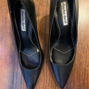 Charles David Black Leather Pointed Toe Pumps Size 9